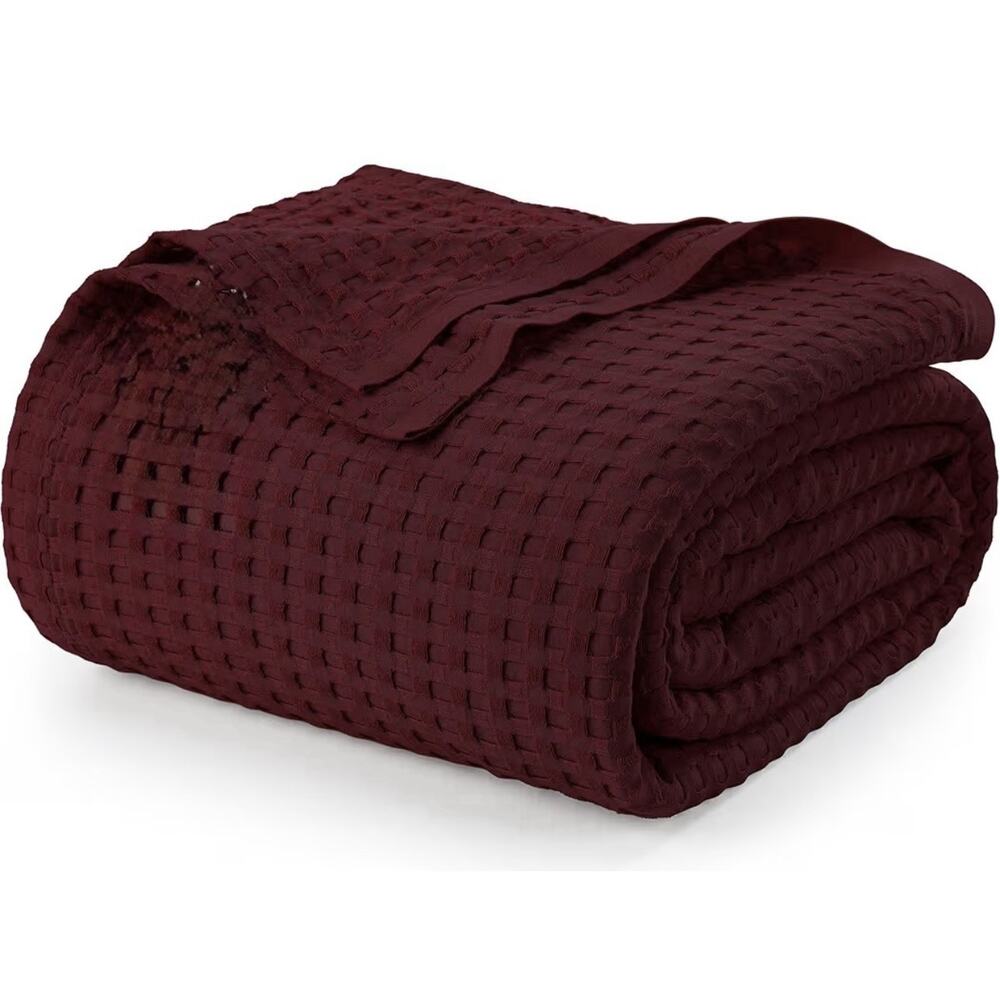 Utopia Bedding Queen Size 100% Cotton Waffle Weave Blanket Burgundy 90x90